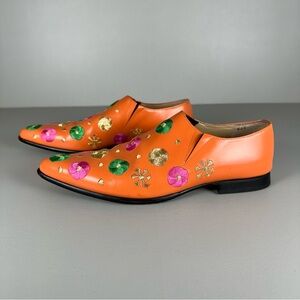 rare Comme des Garcons Embroidered Flowers Orange Loafers